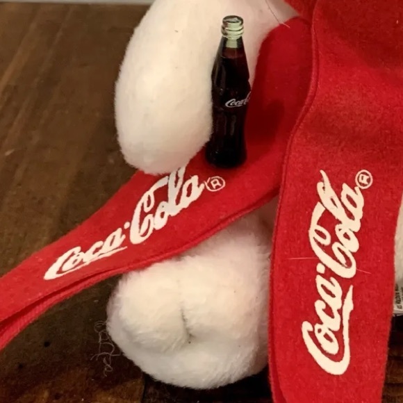 Vintage 1998 Coca-Cola Bean Bag Plush Polar Bear With Red Scarf Collectible Tags - Picture 3 of 12